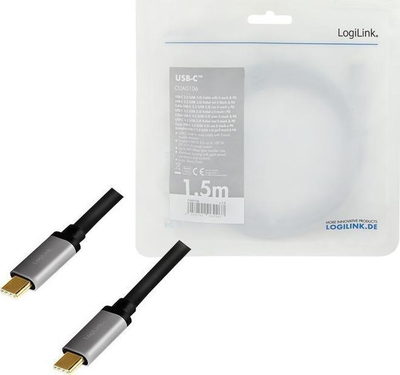 Kabllo USB LogiLink CUA0106, USB C në USB C, 1.5 m, e zezë argjend