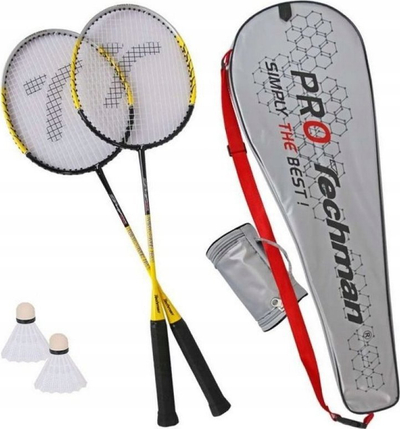 Set badminton Krups Techman 3011S, 2 reketat alumini, 2 topa, gri