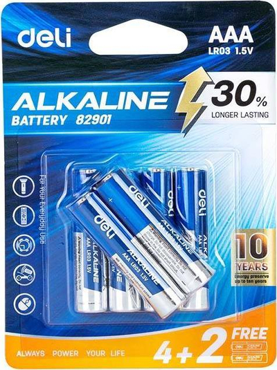 Bateri alkaline Deli 82901 AAA, 1.5V, paketim 6 copë