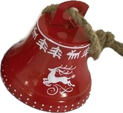 Kambanë dekorative Christmas Decoration, metal, me litar jute, e kuqe