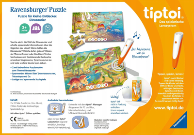 Puzzle edukativ Ravensburger Tiptoi Dinosaurs, 2x12 copa, për kalamaj 3+