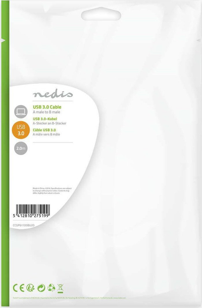 Kabllo USB Nedis USB 3.2 Gen 1, USB A në USB B, 3m, blu