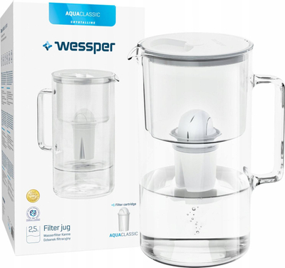 Bokall filtrues uji Wessper AquaClassic Crystalline WES202, 2.5L, qelq, i bardhë