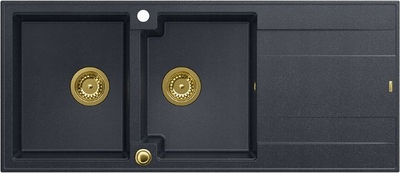 Lavaman kuzhine Quadron GraniteQ EVAN 121, 2 dhoma, 1160x500x210 mm, black diamond me elemente të arta