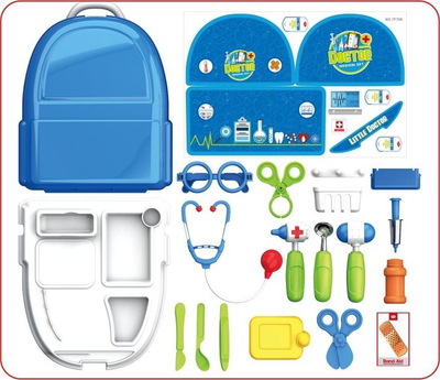 Set lojrash doktor Woopie Little Docs, 20 copë, në çantë-shpine, blu