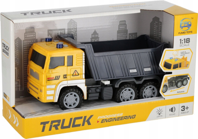 Lodër kamion baski Mega Creative Truck Tipper, 1:18, me drita dhe tinguj, i verdhë gri