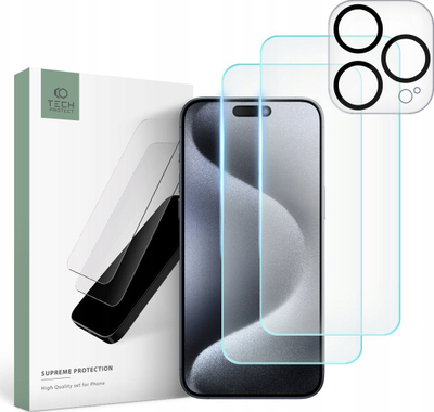 Xham mbrojtës Tech-Protect Supreme Set për iPhone 16 Pro, për ekran dhe kamera, transparen