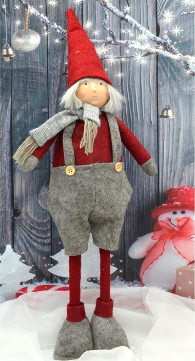 Figurinë zbukuruese Saska Christmas Adam, me këmbë teleskopike 54-62cm, gri me të kuqe
