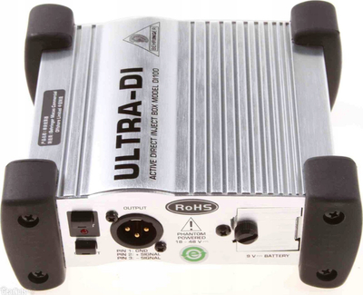 DI box Behringer Ultra-DI DI100, aktiv, metalik argjendt
