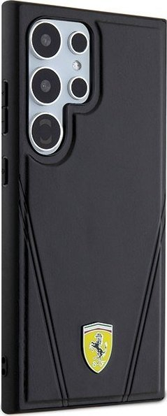 Kapak telefoni Ferrari Stamp V Line me MagSafe për Galaxy S24 Ultra, i fortë, i zi