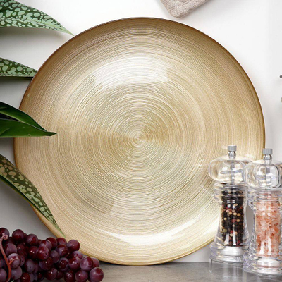 Pjatë e sheshtë Vilde Flat Dinner Plate, qelq, 32.5 cm, ngjyrë ari