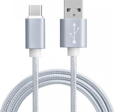 Kabllo USB VEGA Type C, najlon 1m, argjendtë