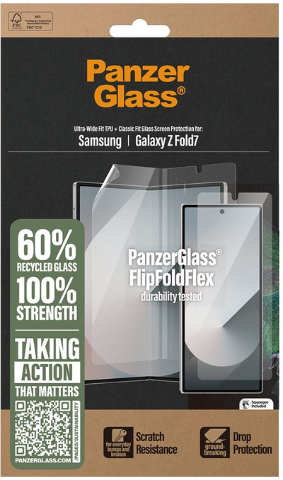 Mbrojtëse ekrani PanzerGlass për Samsung Galaxy Z Fold7, xham i temperuar, transparente