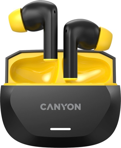 Безжични слушалки Canyon Hexagon 7 TWS, ANC ENC, безжично полнење, црни жолти