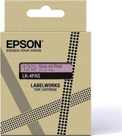Kasetë etiketuese Epson LabelWorks LK-4PAS, 12mm, 8m, rozë e butë me gri