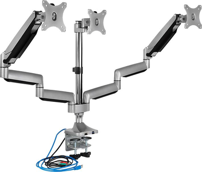 Држач за на маса за монитори Icy Box IB-MS505-TI, за 3 монитори до 32\", алуминиум, црн