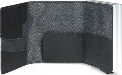 Mbajtëse kartelash Piquadro Blue Square, lëkurë, mekanizëm metalik, e zezë