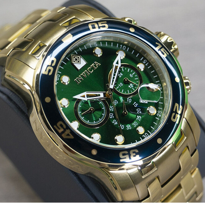 Orë burrash Invicta Pro Diver 0075 Chronograph, quartz, e veshur me ar 18k, e artë