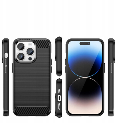 Këllëf i blinduar për telefon iPhone 14 Pro Max, TPU, fibrë karboni, i zi