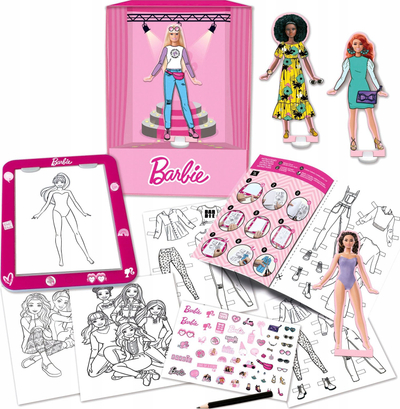 Set vizatimi Barbie Educa Fashion Designer, tavolinë drite, me ngjitësa, rozë
