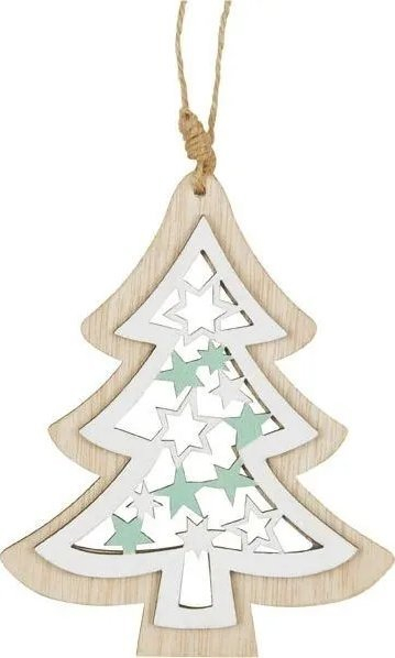 Ornament varese Krishtlindjesh MFP, dru dekorativ, në formë bredhi, bardh e jeshile