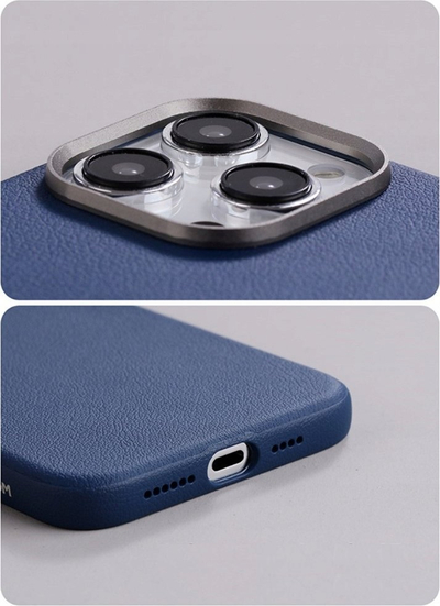 Заштитна маска Joyroom за iPhone 15 Pro Litchi Pattern MagSafe, сина
