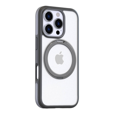 Futrollë telefoni Torras Ostand R Fusion për iPhone 16 Pro, unazë qëndrimi, e gri