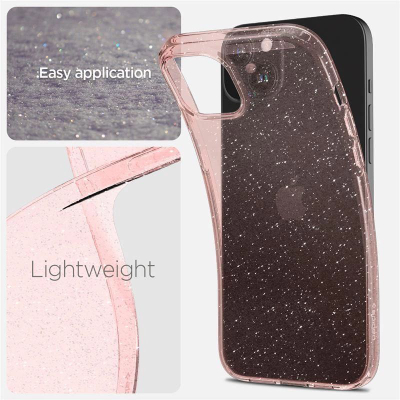 Mbrojtëse telefoni Spigen Liquid Crystal Glitter për iPhone 15 Plus, plastike TPU e butë, rose quartz