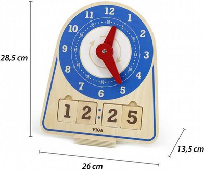 Orë druri Viga Toys Wooden Clock Learning Time, shumëngjyrëshe