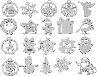 Zbukurime druri për pemë Ruhhy, set 20 copë, motive festive, të bardha