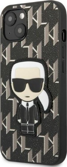 Kapak telefoni Karl Lagerfeld Monogram Iconic Patch, për iPhone 13, lëkurë PU, i zi