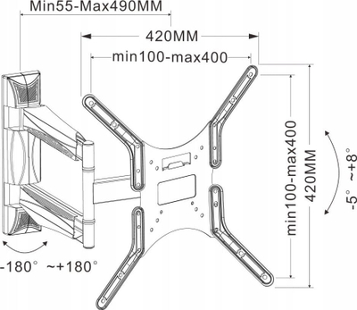 Mbajtëse muri Slim Mount për TV LCD LED, 25"-55", e zezë