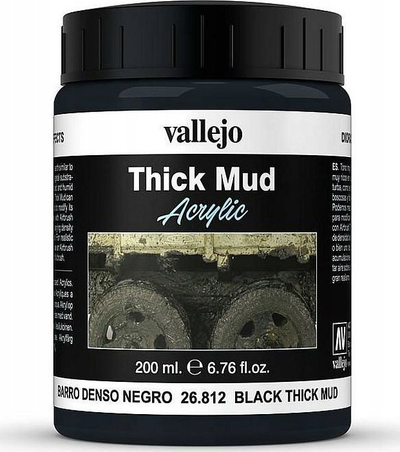 Bojë teksturale Vallejo Diorama Effects Mud Black, 200ml, efekt baltë e zezë