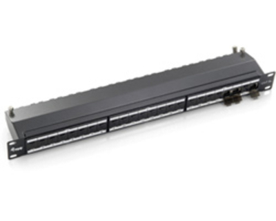 Patch panel Equip 24 porta Cat6A, 1U, i mbrojtur, i zi