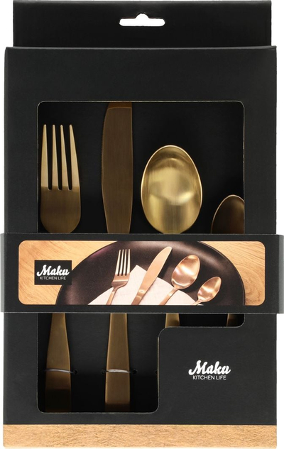 Set lugë pirunë Cutlery Champagne Gold, 16 copë, çelik inox, ngjyrë ari champagne