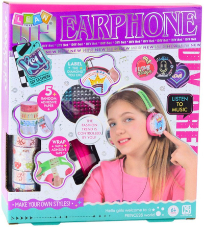 Kufje over ear për kalamaj DIY, me kabllo, me stikera për dekor, shumëngjyrëshe