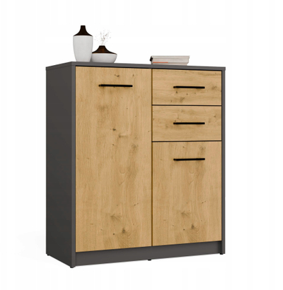 Kredencë Simplo SIDEBOARD 2D2S, 2 sirtarë, 2 dyer, antracit dhe lis Artisan