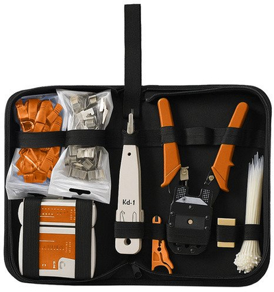 Set veglash rrjeti RJ45 RJ11, tester kabllosh, krimpa dhe zhvesëse, 145 copë