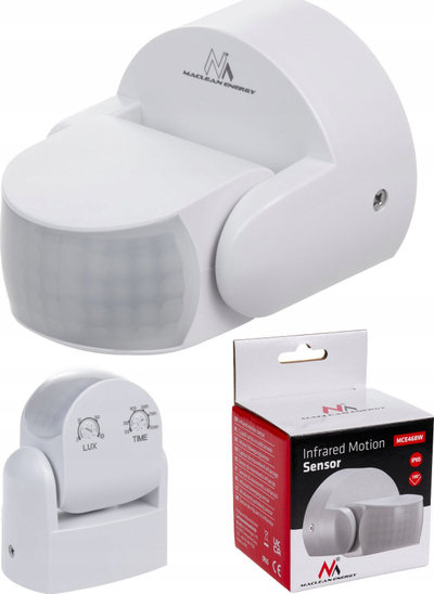 Sensor lëvizjeje Maclean MCE468, PIR 180°, IP65, i bardhë