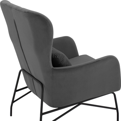 Kolltuk bergere DANIA HM8721.01, velvet, gri, me këmbë metalike të zeza