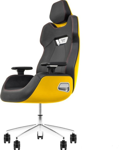 Karrige gaming Thermaltake ARGENT E700, lëkurë natyrale, krahë 4D, e zezë me të verdhë