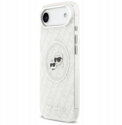Mbulesë telefoni Karl Lagerfeld IML Glitter MagSafe, për iPhone 17, dizajn Karl dhe Choupette, gri