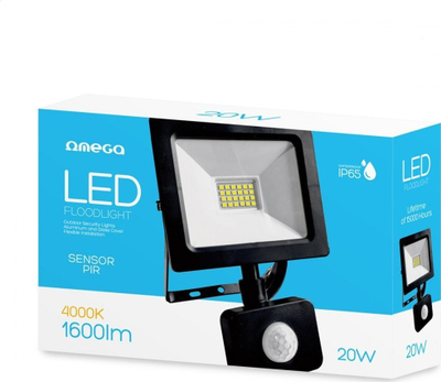 Projektor LED Omega OMELF 20W, 4000K, me sensor lëvizje, i zi
