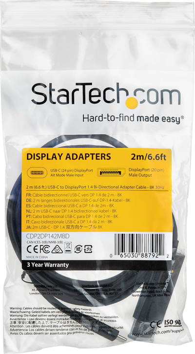 Kabllo StarTech.com USB C në DisplayPort 1.4, 2m, 8K 60Hz, e zezë