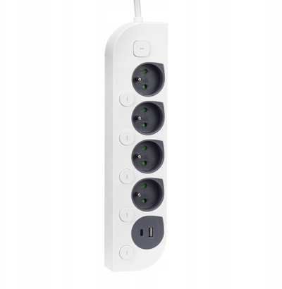 Paralozë multifunksionale MT143, 4 priza, USB A dhe USB C, 1.4m, e bardhë