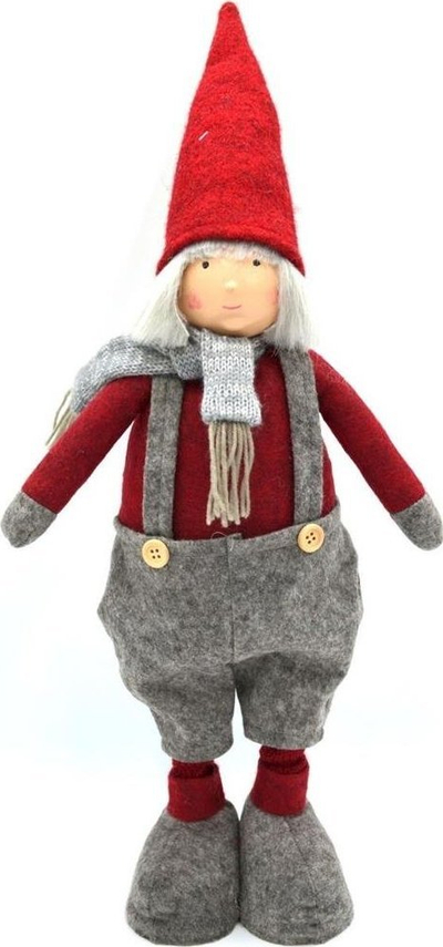 Figurinë zbukuruese Saska Christmas Adam, me këmbë teleskopike 54-62cm, gri me të kuqe