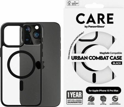 Mbrojtëse telefoni PanzerGlass Urban Combat, për iPhone 15 Pro Max, MagSafe, transparente me të zezë