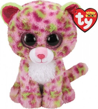 Lodër pelushi Ty Beanie Boos Lainey Leopard, 24cm, rozë shumengjyrëshe