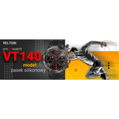 Паметен часовник Veltori VT140-1, екран 1.45", Bluetooth 5.0, црна силиконска лента
