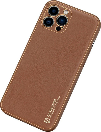 Mbrojtëse telefoni Dux Ducis Yolo për iPhone 14 Pro, lëkurë ekologjike, kompatibile me karikim wireless, kafe